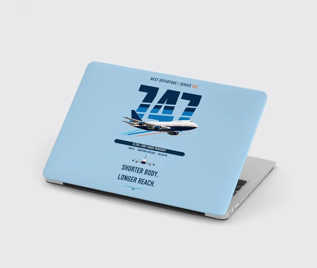Boeing 747SP design on light blue MacBook case