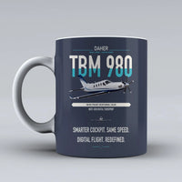 Thumbnail for Daher TBM 980 design on dark blue ceramic mug, double-side print