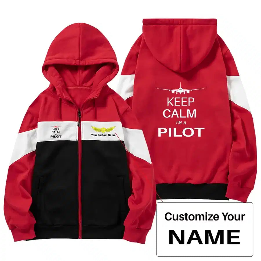 Pilot (777 Silhouette) Zipped Hoodie - Colourful - Red + Name (Customizable)