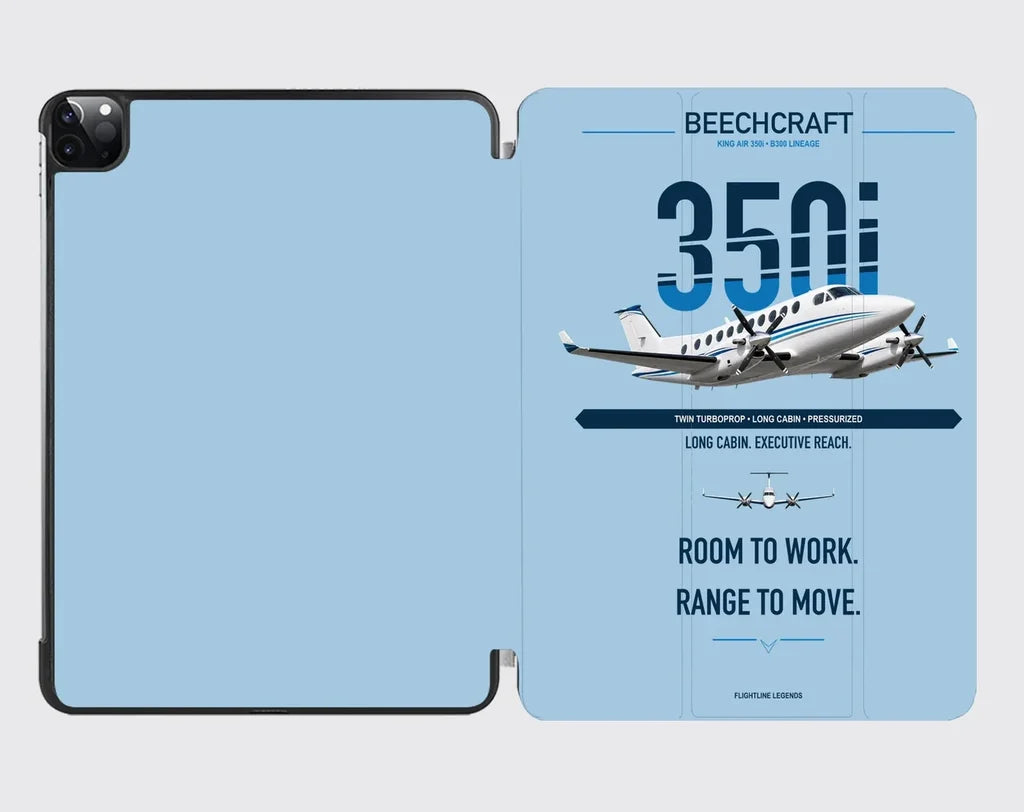 Beechcraft King Air 350i design on light blue ipad tablet case