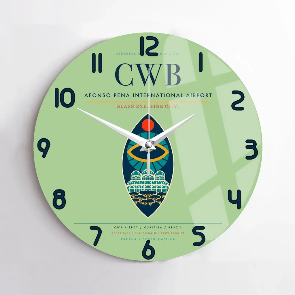Afonso Pena International Airport (CWB) design on light green no frame wall clock