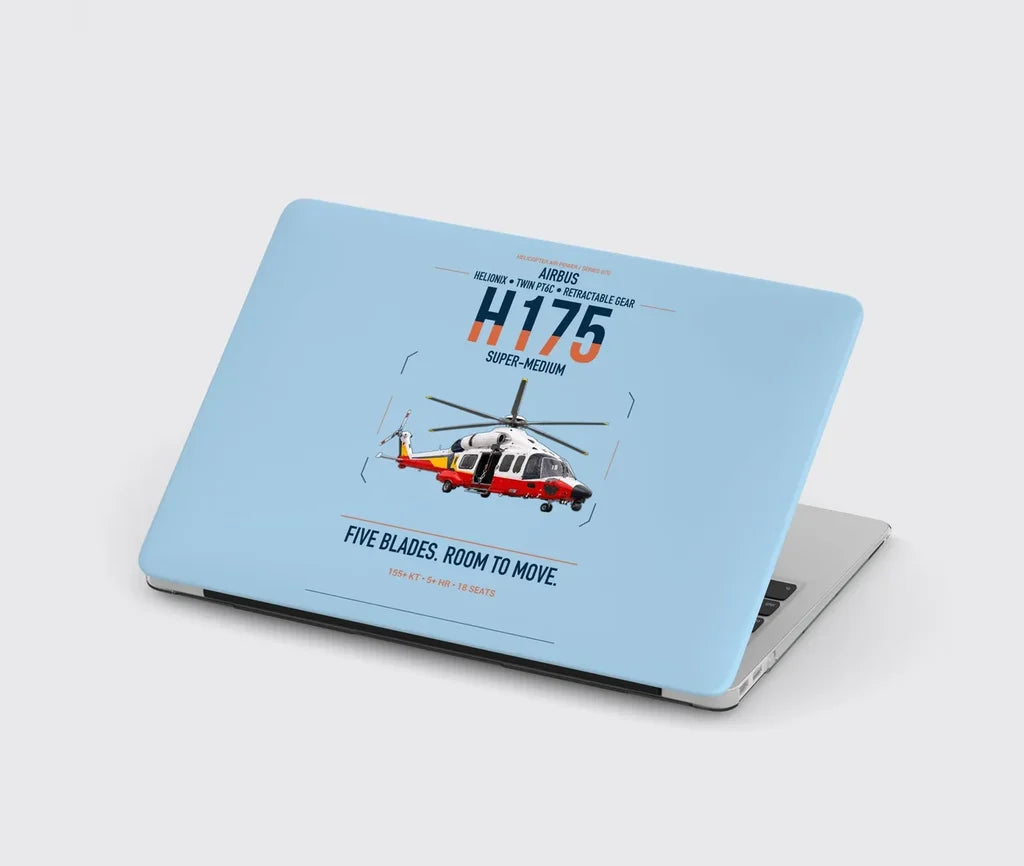 Airbus H175 design on light blue MacBook case