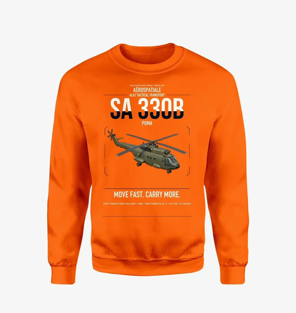 Aérospatiale SA 330B Puma design on orange sweatshirt