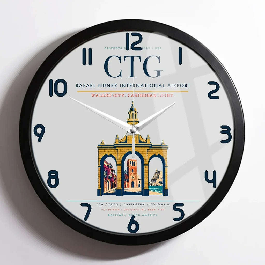 Rafael Nunez International Airport CTG Wall-Clock Framed - Light Gray