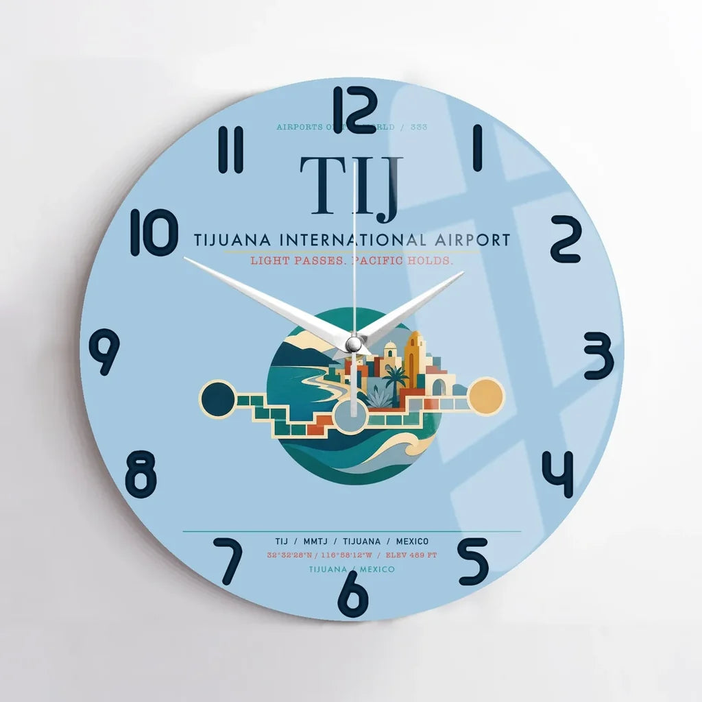 Tijuana International Airport (TIJ) design on light blue no frame wall clock