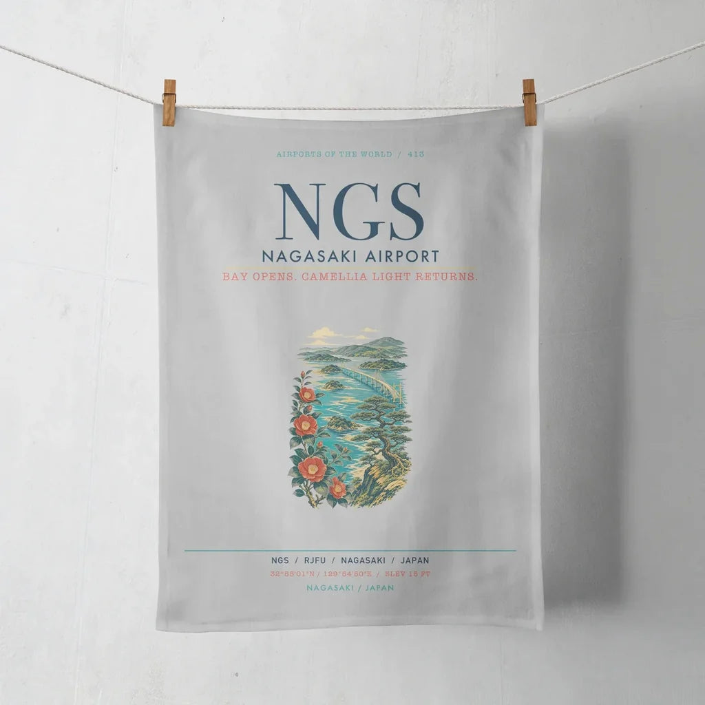Nagasaki Airport (NGS) design on light gray towel