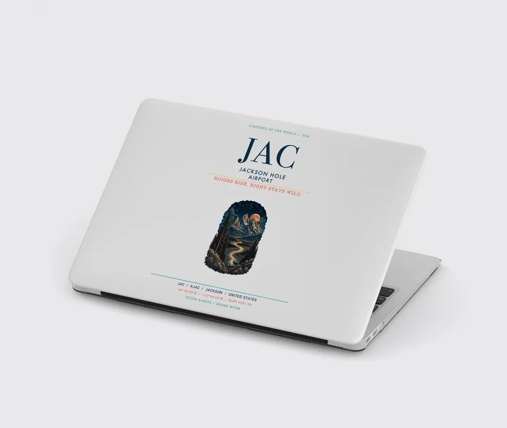 Jackson Hole Airport (JAC) design on light gray MacBook case