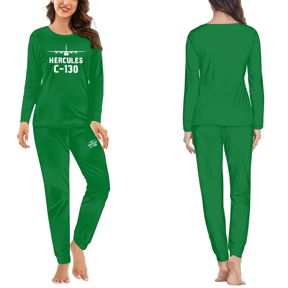 Military Transport Airplane C 130 women pajamas - Green