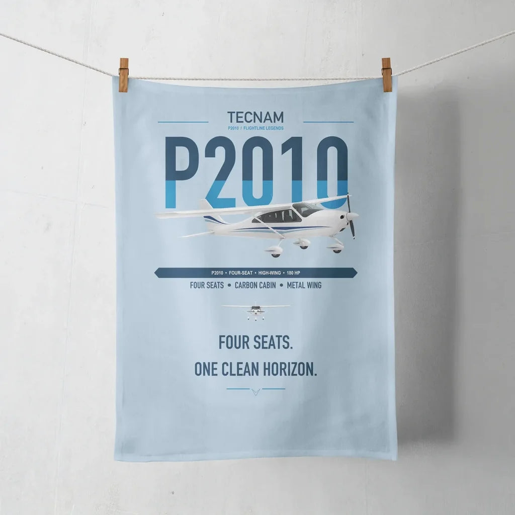 Tecnam P2010 design on light blue towel