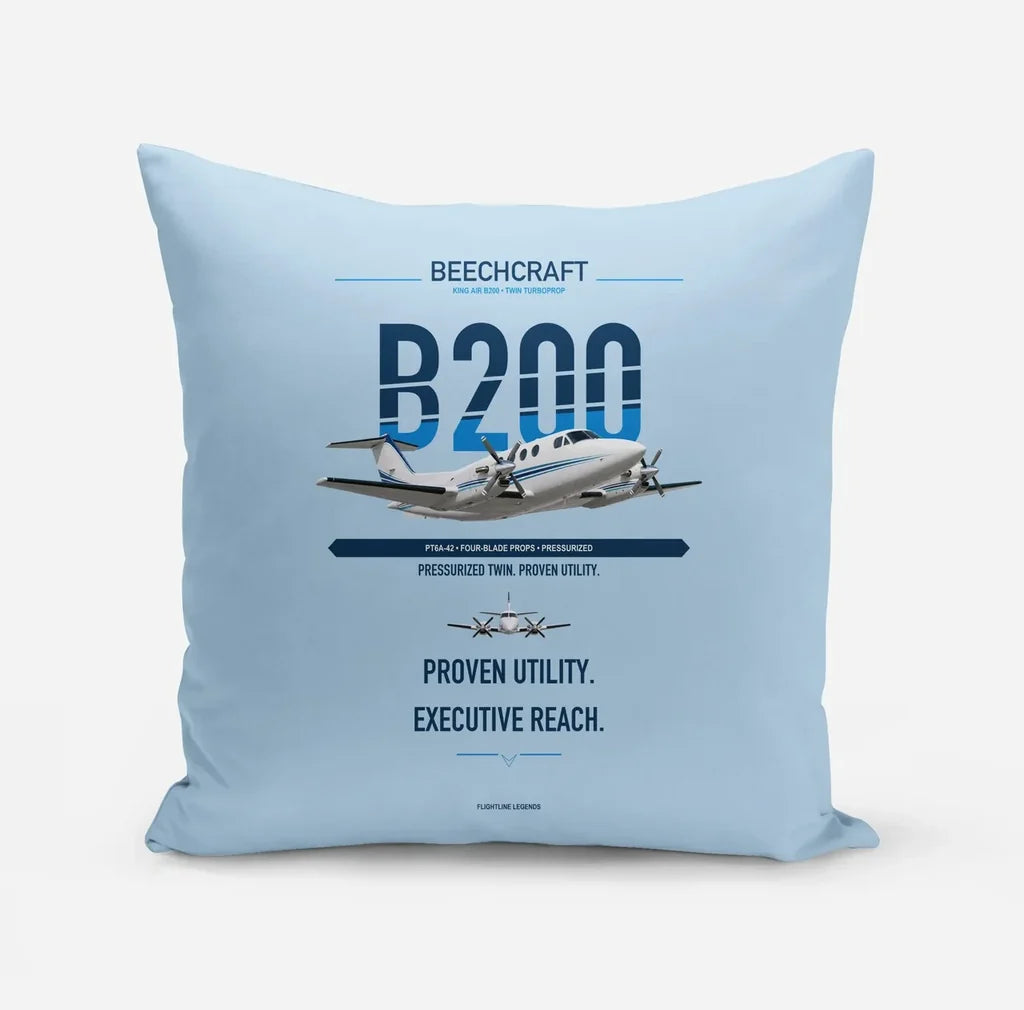 Beechcraft King Air B200 design on light blue pillow