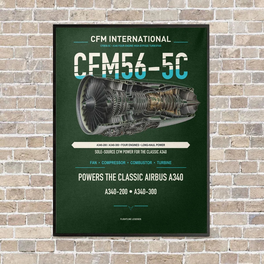 CFM56-5C vertical canvas print - framed - dark green background