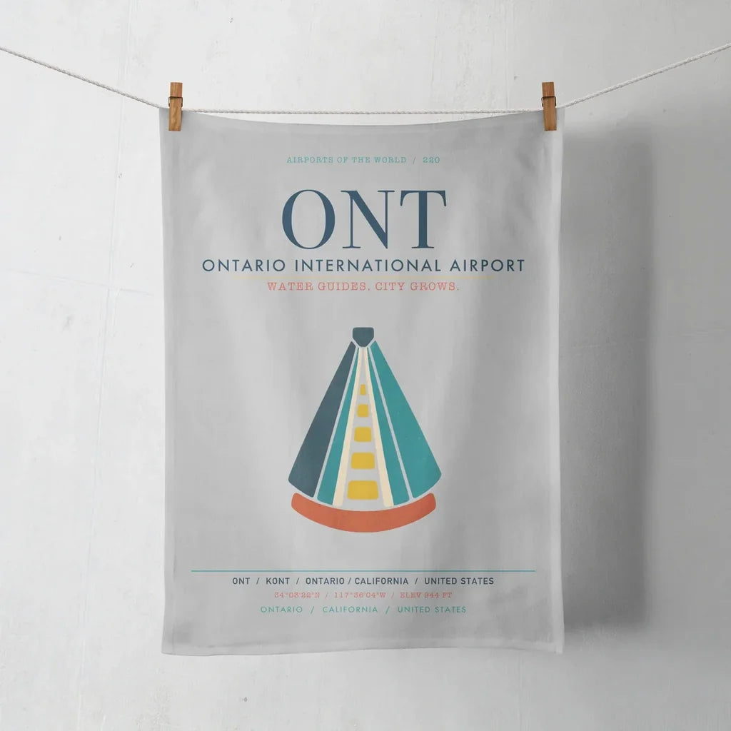 Ontario International Airport (ONT) design on light gray towel
