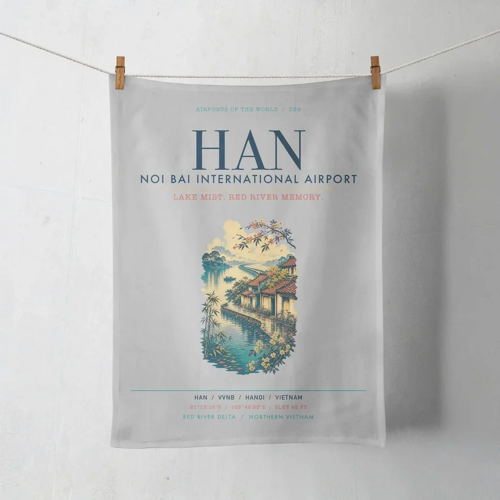 Noi Bai International Airport Hanoi (HAN) design on light gray towel
