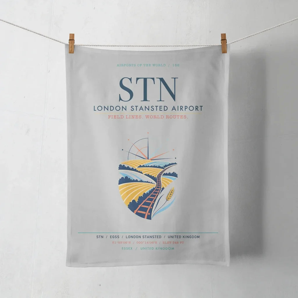 London Stansted Airport (STN) design on light gray towel