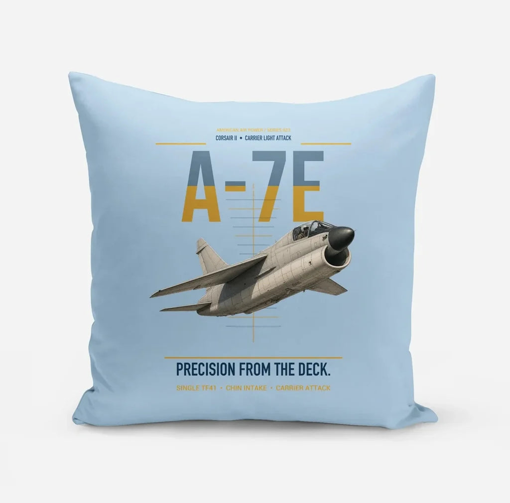 A-7E Corsair II design on light blue pillow