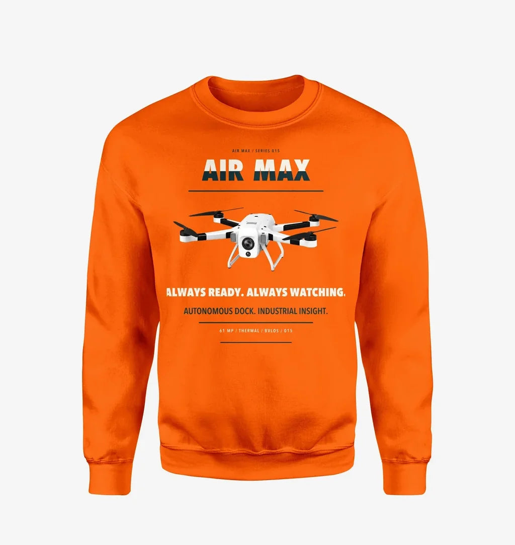 Percepto Air Max design on orange sweatshirt