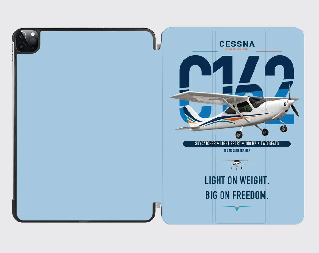 Cessna 162 Skycatcher design on light blue ipad tablet case