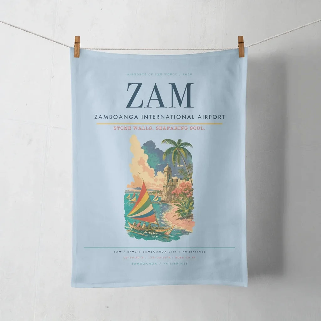 Zamboanga International Airport (ZAM) design on light blue towel