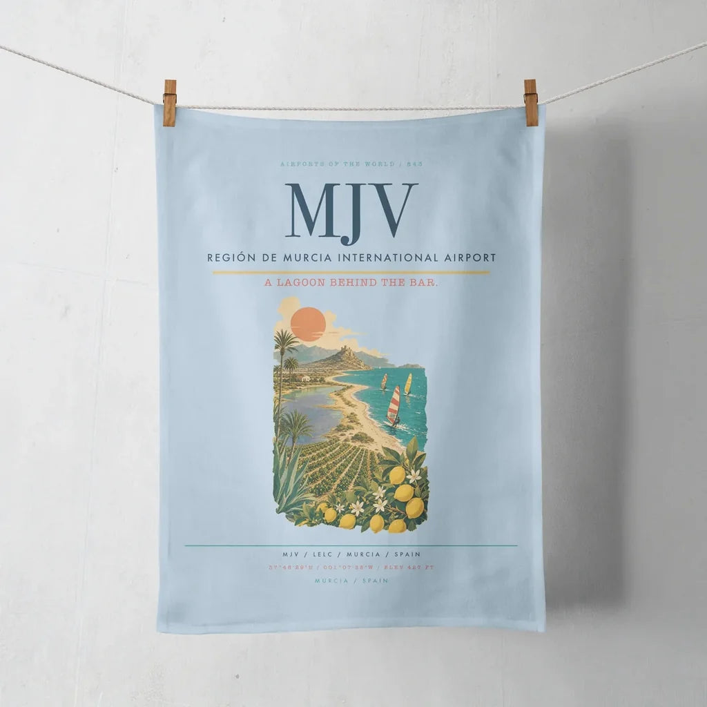 Región de Murcia International Airport (MJV) design on light blue towel