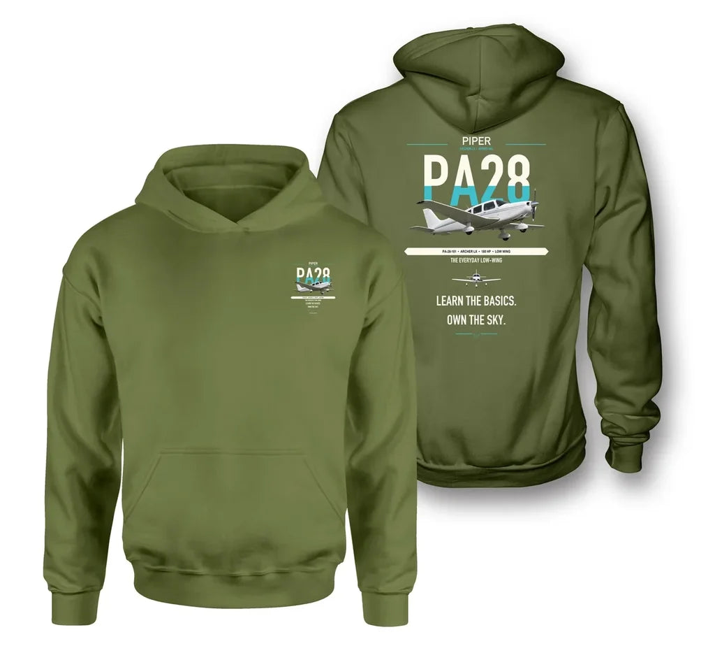 Piper PA-28-181 Archer LX design on green army double-side hoodie, double-side print