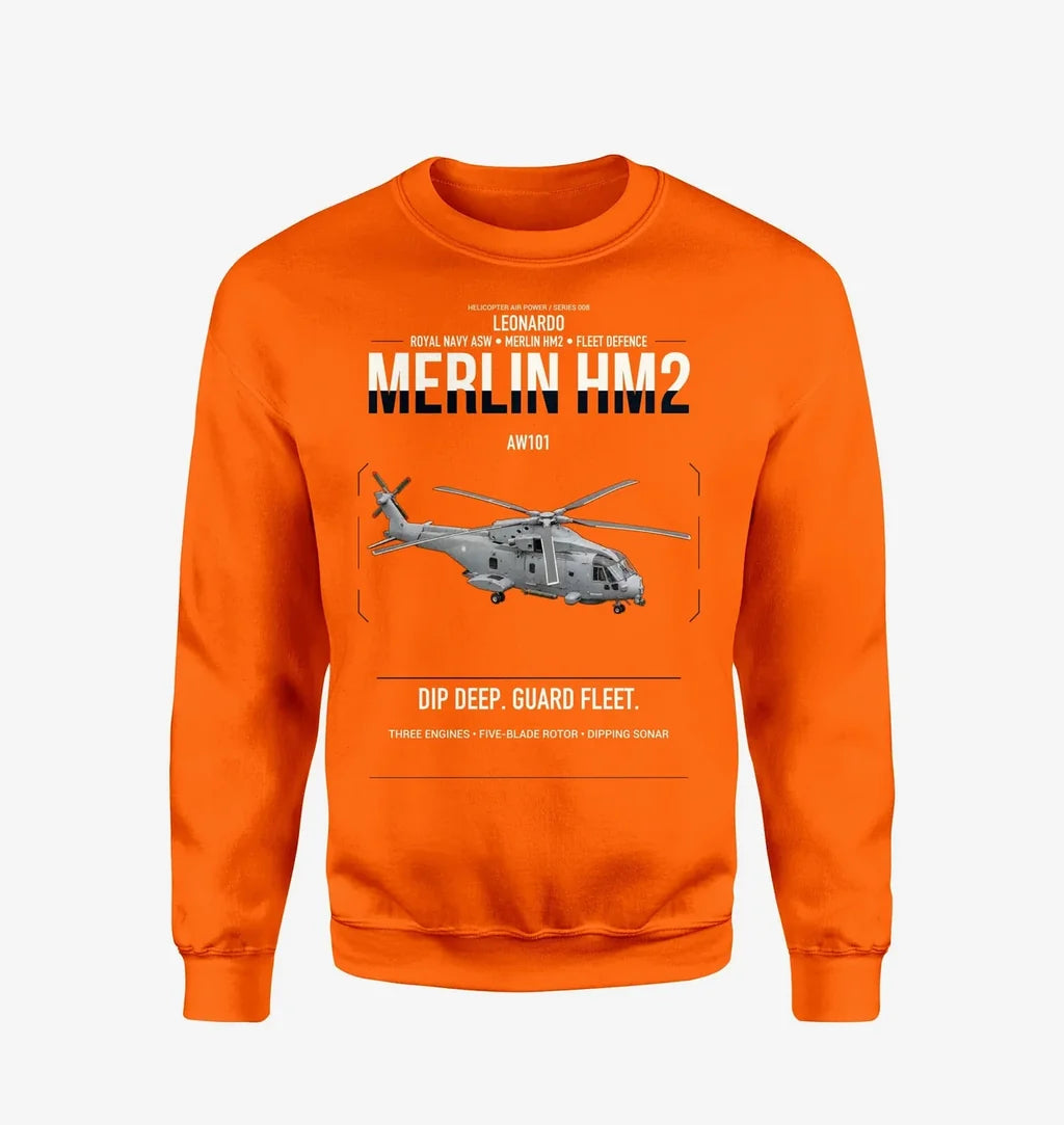 Leonardo AW101 Merlin HM2 design on orange sweatshirt
