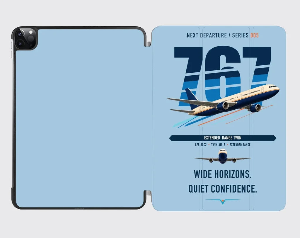 Boeing 767-300ER design on light blue ipad tablet case