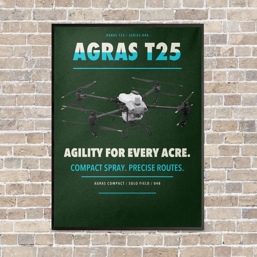 DJI Agras T25 vertical canvas print - framed - dark green background