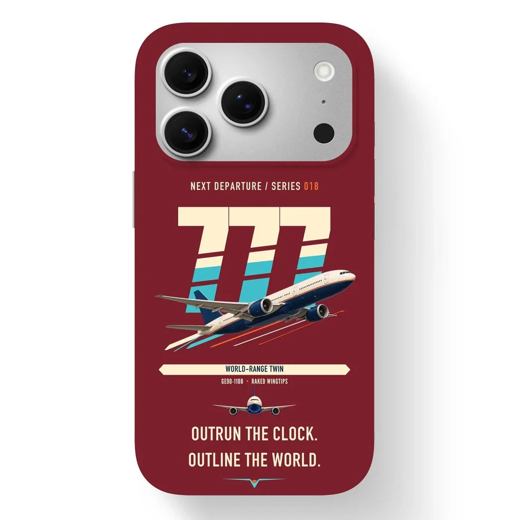 Boeing 777-200LR design on dark red magsafe iphone case