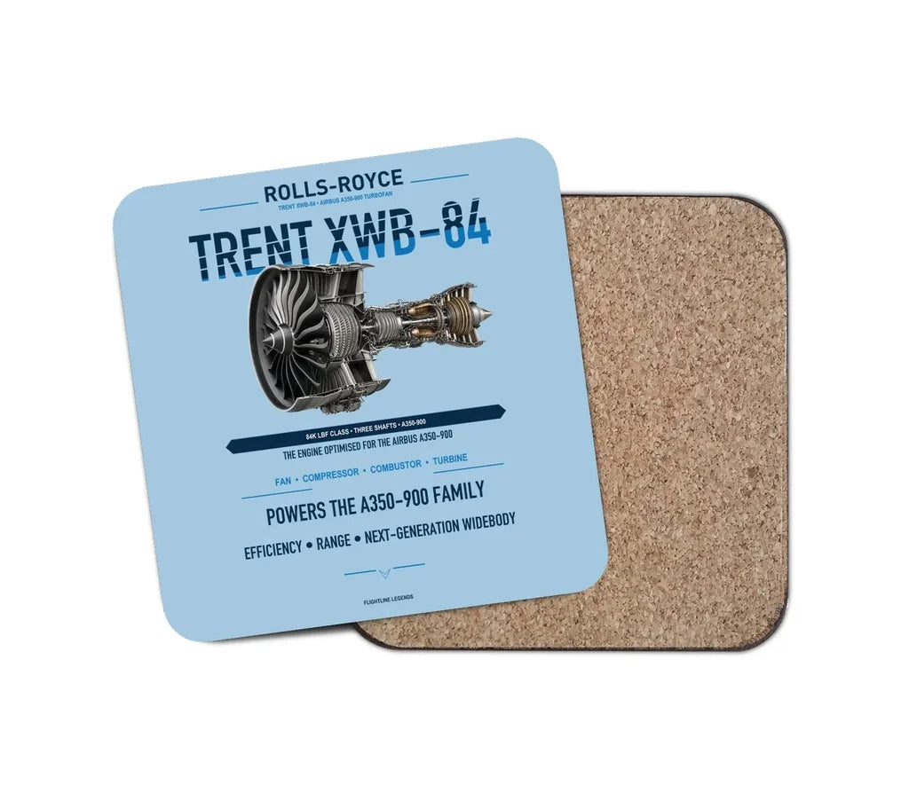TRENT XWB-84 design on light blue 1 piece coaster