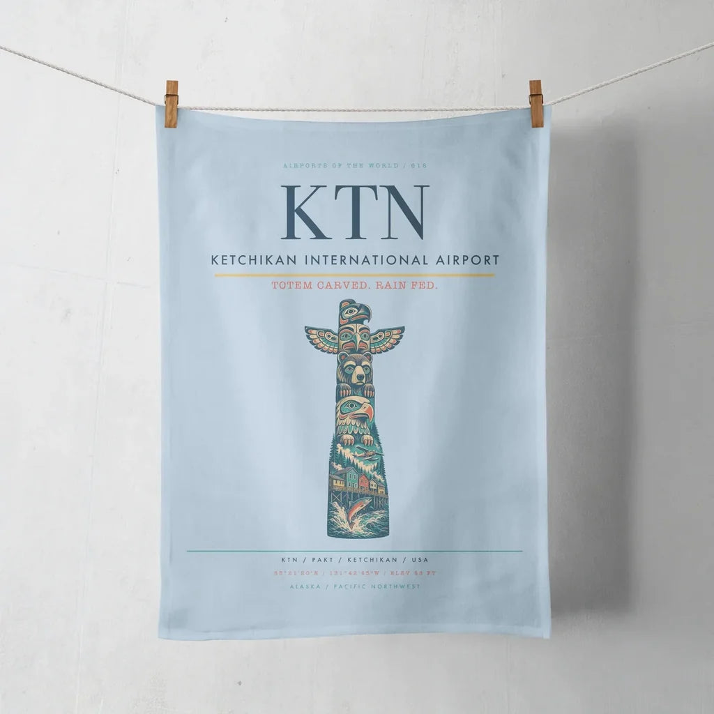 Ketchikan International Airport (KTN) design on light blue towel
