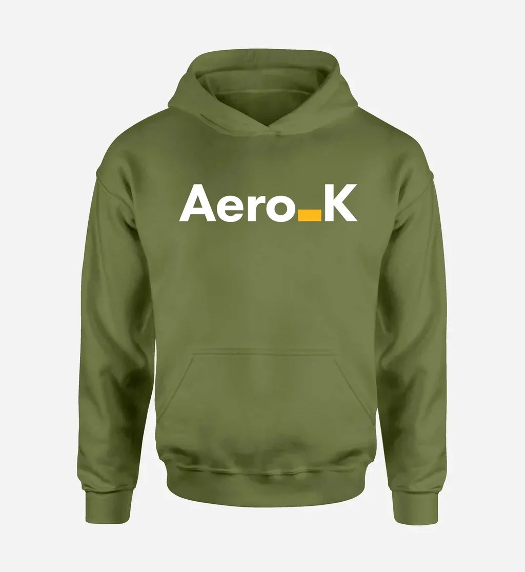 Aero K logo printed on green army hoodie