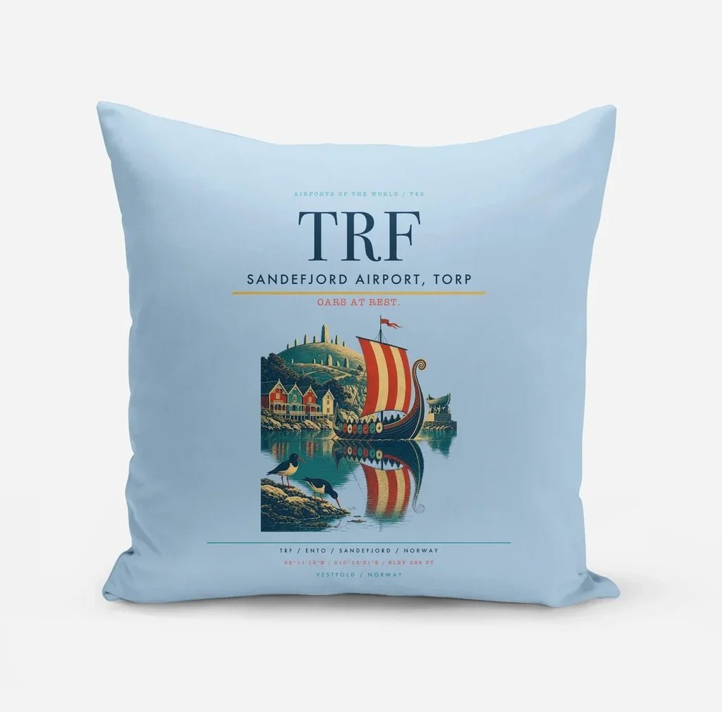 Sandefjord Airport, Torp (TRF) design on light blue pillow