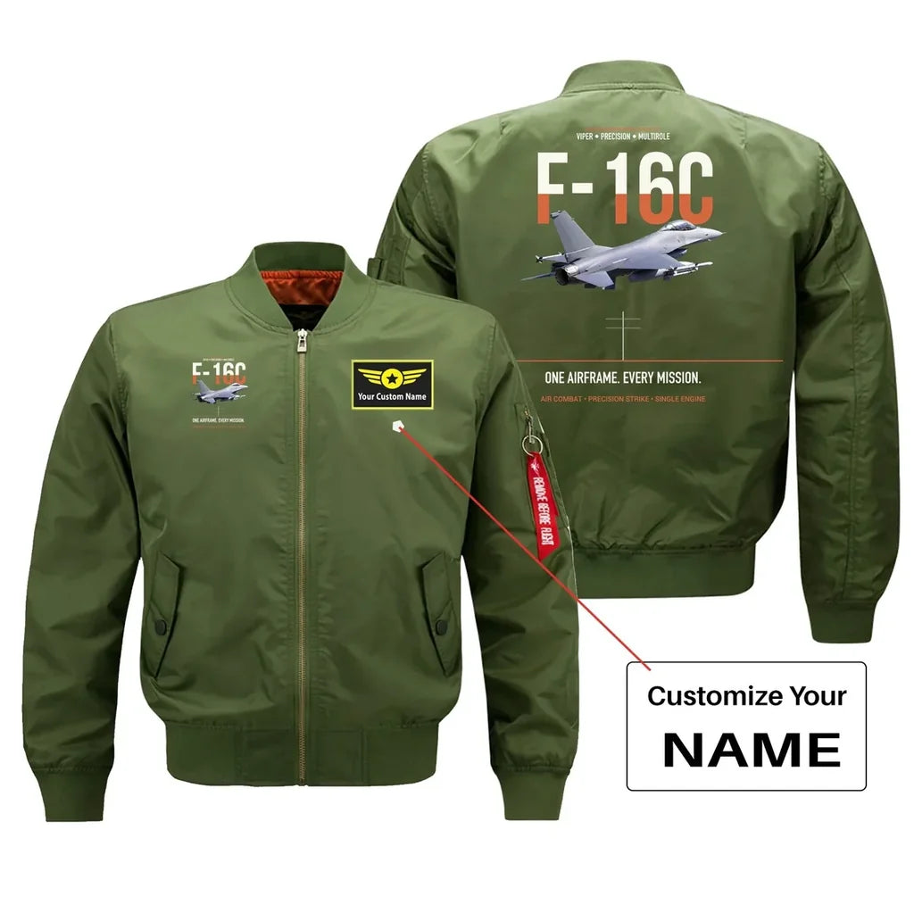 F-16C FIGHTING FALCON design on green bomber with custom name badge