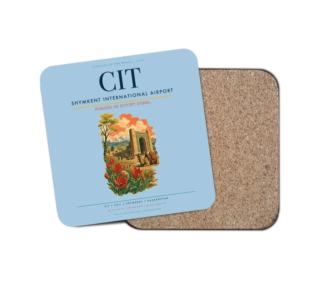 Shymkent International Airport (CIT) design on light blue 1 piece coaster