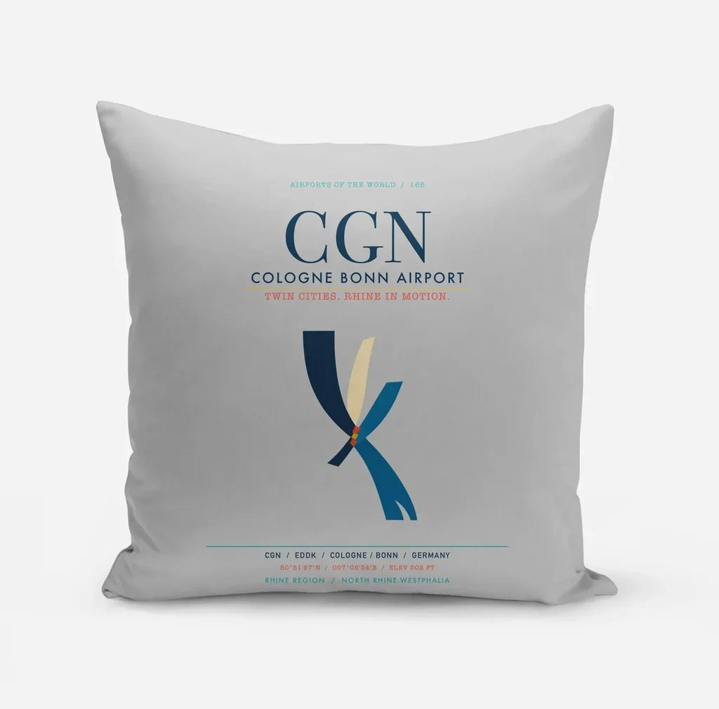 Cologne Bonn Airport (CGN) design on light gray pillow