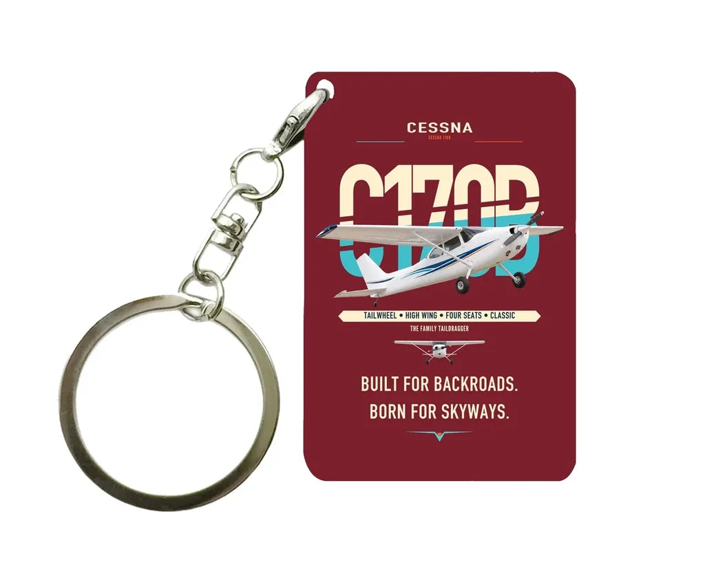 Cessna 170B design on dark red designed key chain, double-side print
