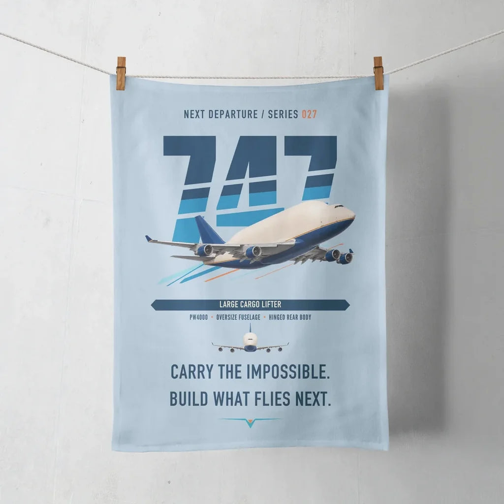 Boeing 747-400 Dreamlifter design on light blue towel