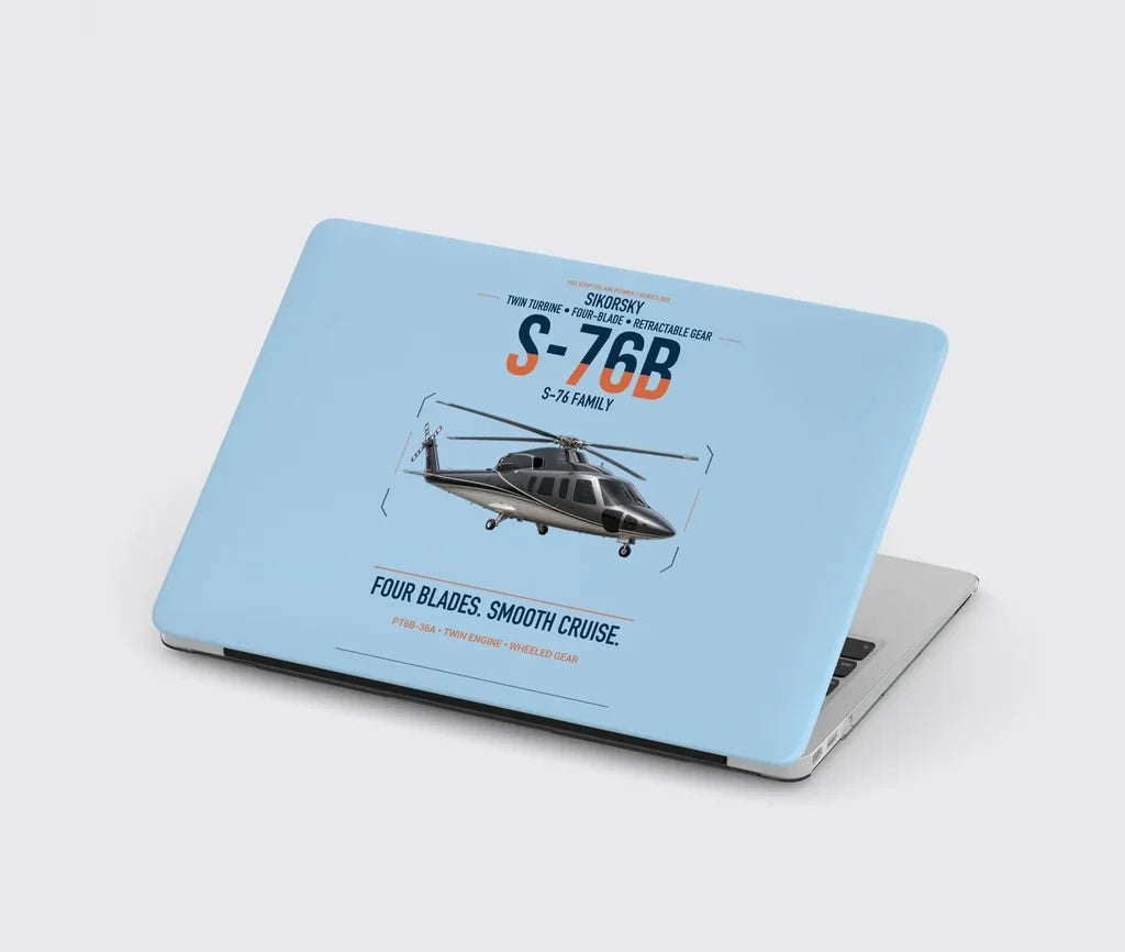 Sikorsky S-76B design on light blue MacBook case