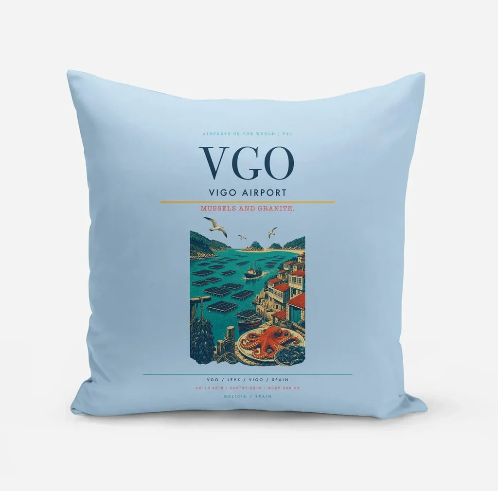 Vigo Airport (VGO) design on light blue pillow