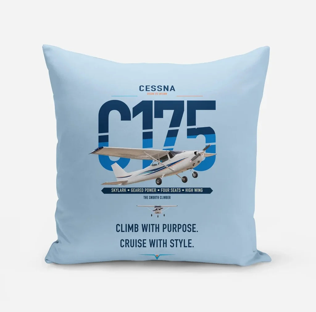 Cessna 175 Skylark design on light blue pillow