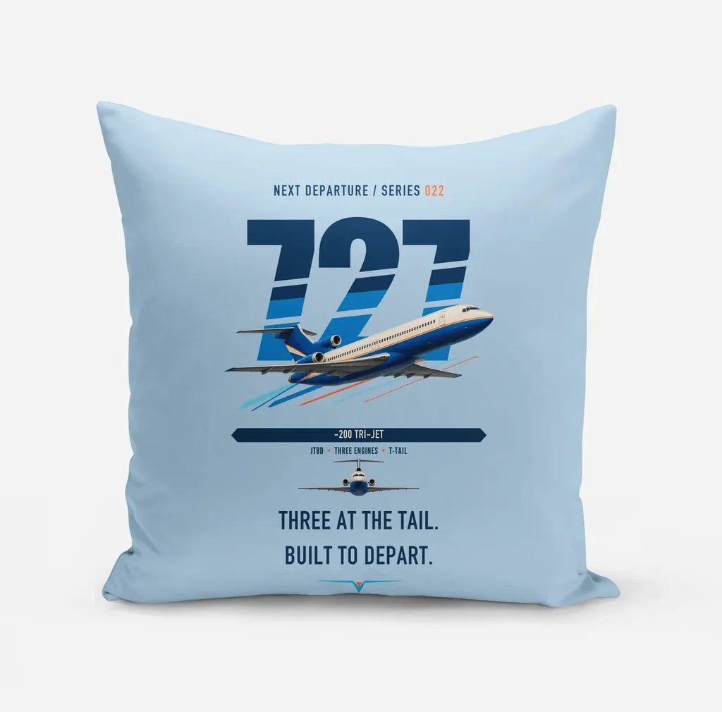 Boeing 727-200 design on light blue pillow
