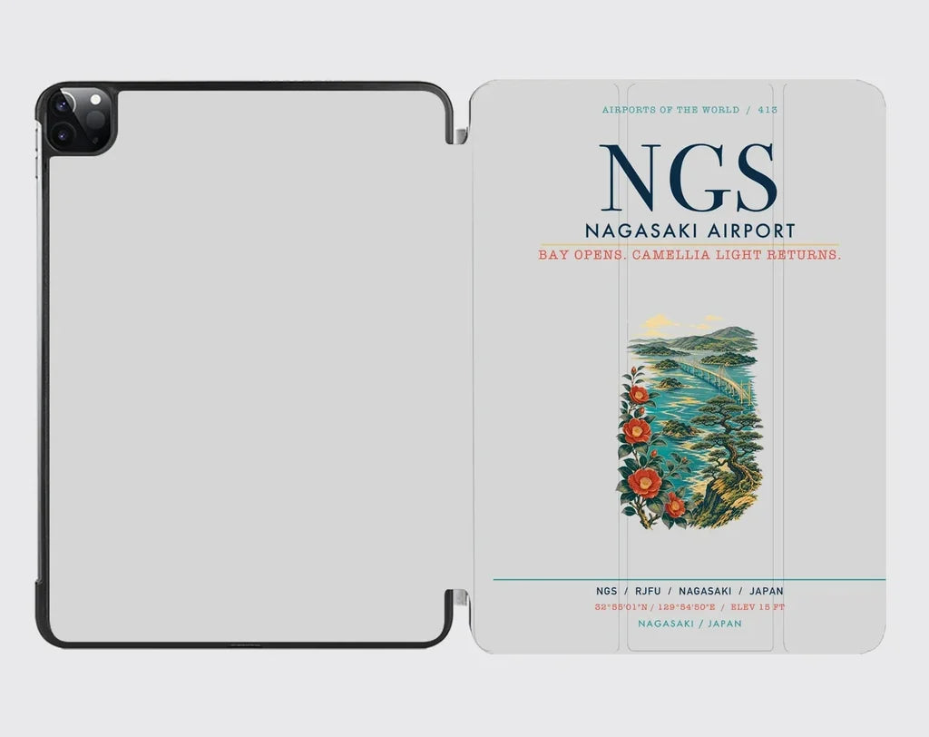 Nagasaki Airport (NGS) design on light gray ipad tablet case