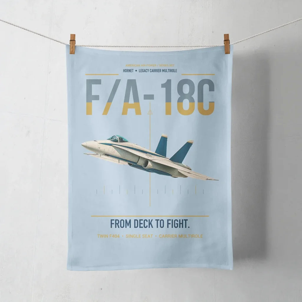 F-A-18C Hornet design on light blue towel