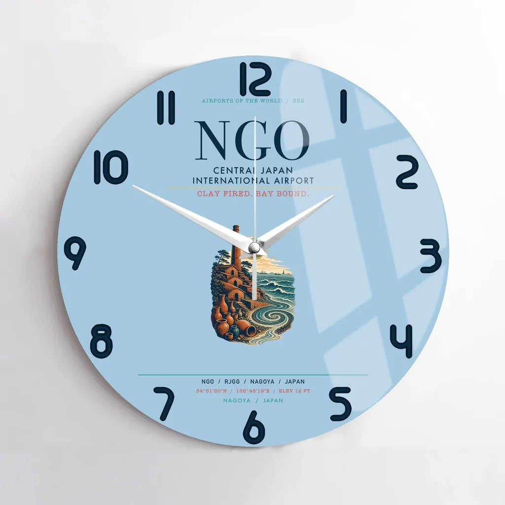 Central Japan International Airport (NGO) design on light blue no frame wall clock