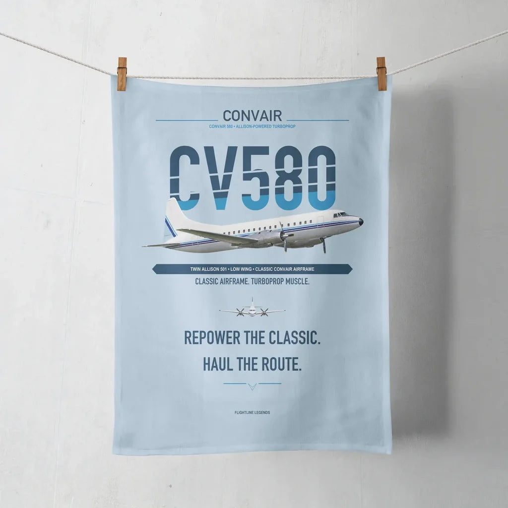 Convair 580 design on light blue towel