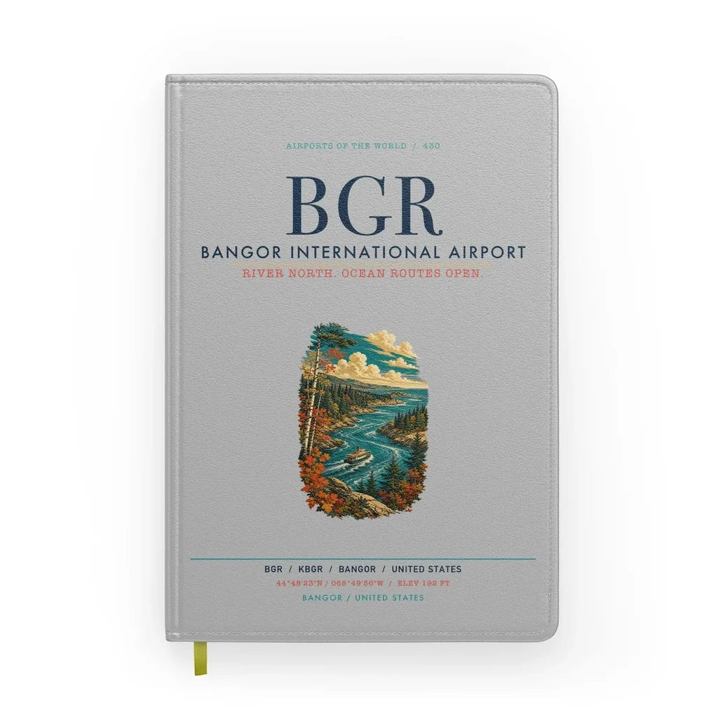 Bangor International Airport (BGR) design on light gray notebook