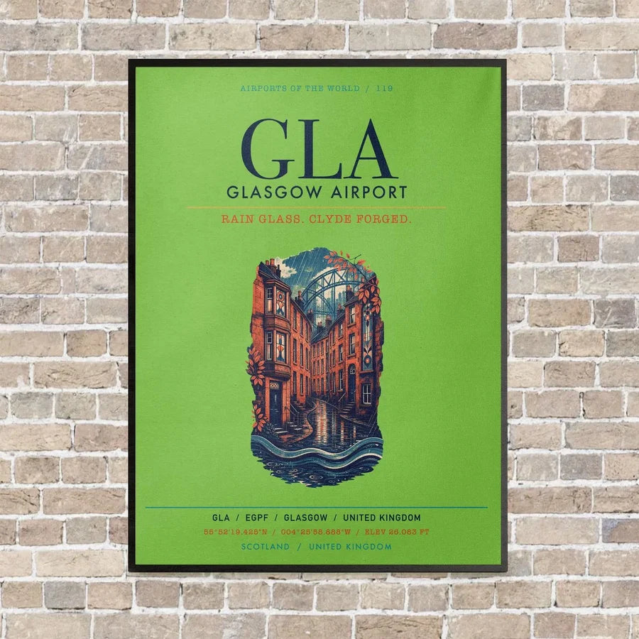 Glasgow Airport GLA vertical canvas print - framed - light green background