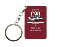 Thumbnail for Beechcraft King Air C90 design on dark red designed key chain, double-side print