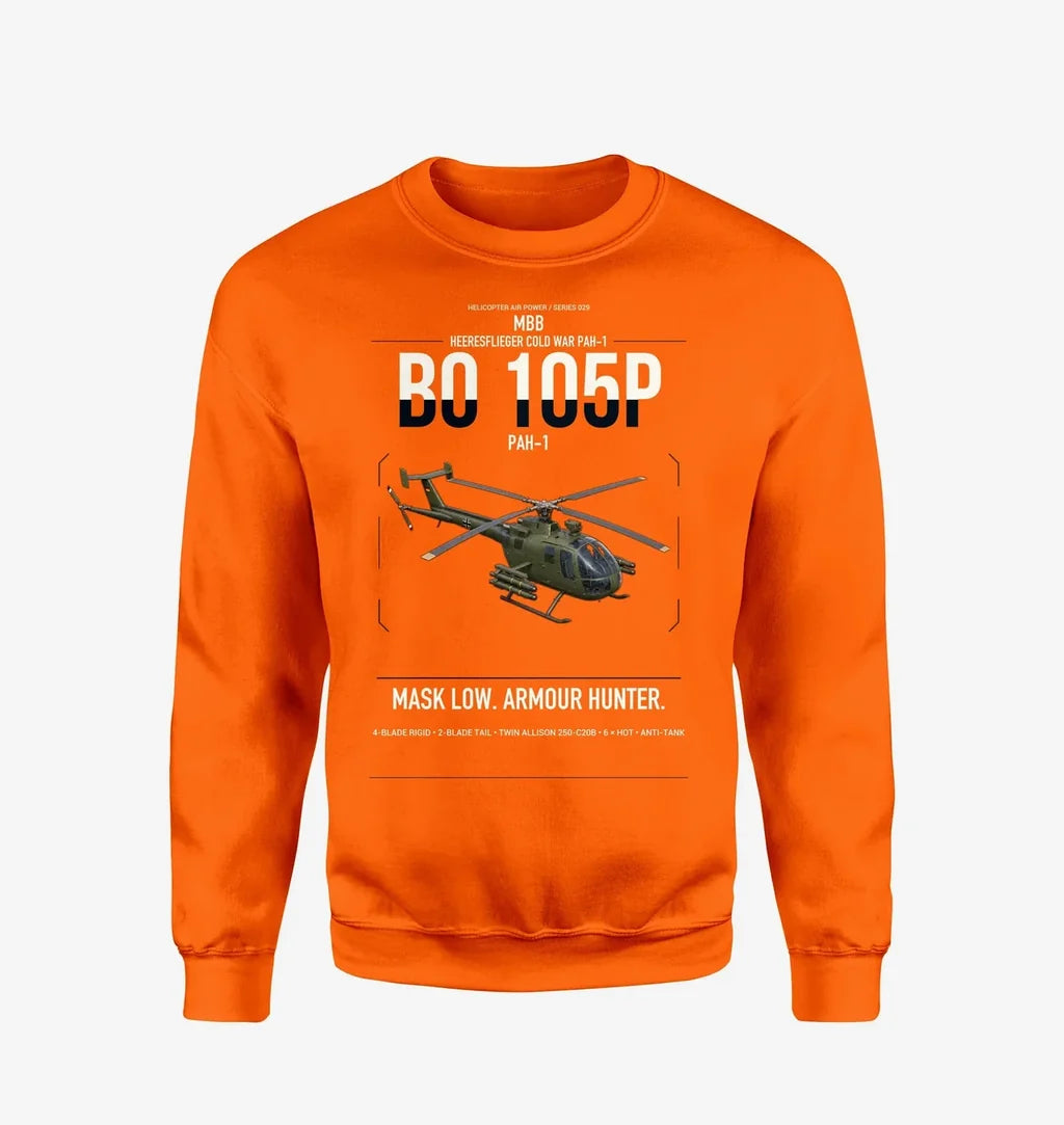 MBB BO 105P PAH-1 design on orange sweatshirt