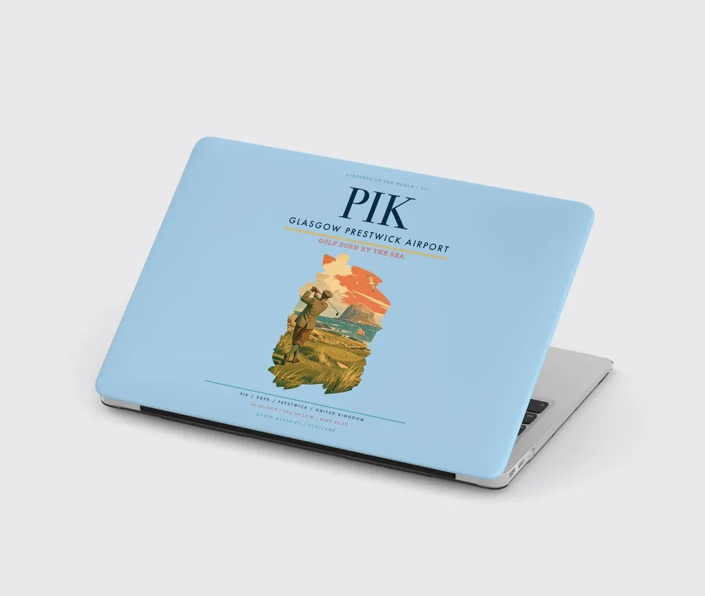 Glasgow Prestwick Airport (PIK) design on light blue MacBook case